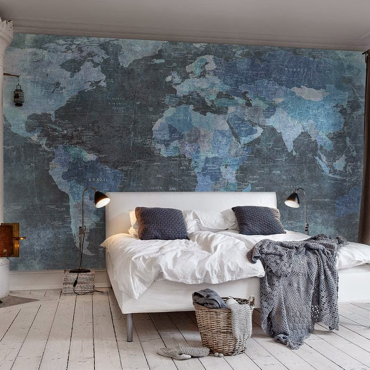 shades of blue map wall