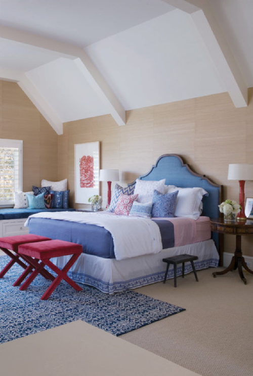 traditional bedroom red white blue