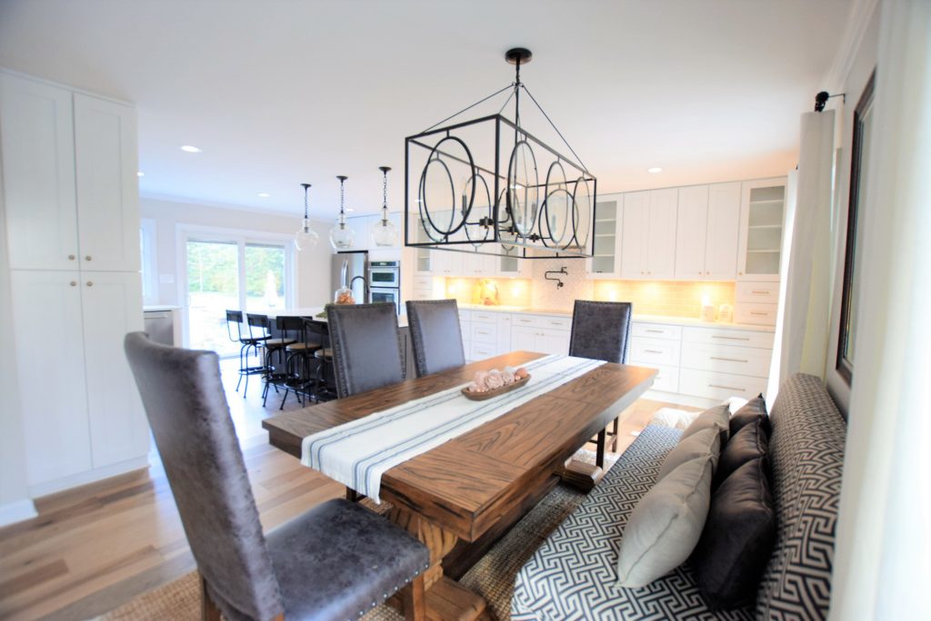Ballard designs barstools, Ballard Designs Chandelier
Pottery barn pendant lights
Calcatta Laza Quartz by MSI, ice white shaker cabinets, engineered wide plank flooring, Kitchen Aid Appliances, induction cooktop,