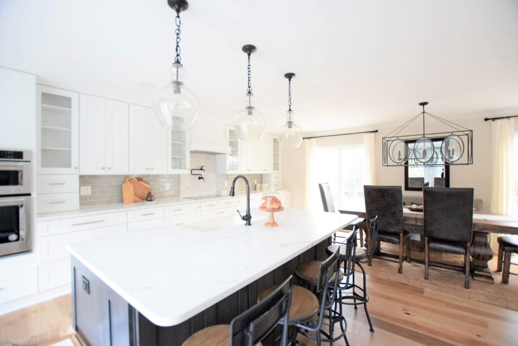 Ballard designs barstools
Pottery barn pendant lights
Calcatta laza Quartz by MSI, ice white shaker cabinets, engineered wide plank flooring, Kitchen Aid Appliances, induction cooktop,